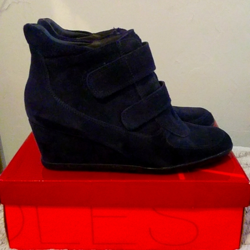 Navy BlueSuade Wedge Booties